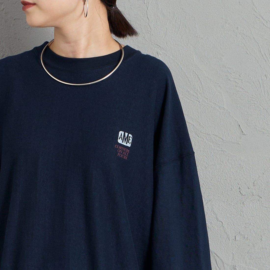 Americana [アメリカーナ] AMRCN バックプリントロングTシャツ [BRF-844A-2] ﾈｲﾋﾞｰ &&モデル身長：150cm 着用サイズ：ONE SIZE&&