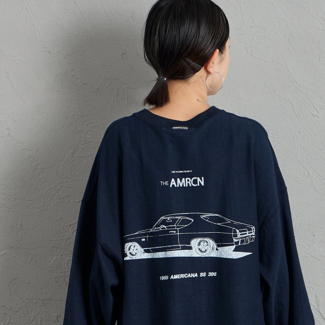 Americana [アメリカーナ] AMRCN バックプリントロングTシャツ [BRF-844A-2] ﾈｲﾋﾞｰ &&モデル身長：150cm 着用サイズ：ONE SIZE&&