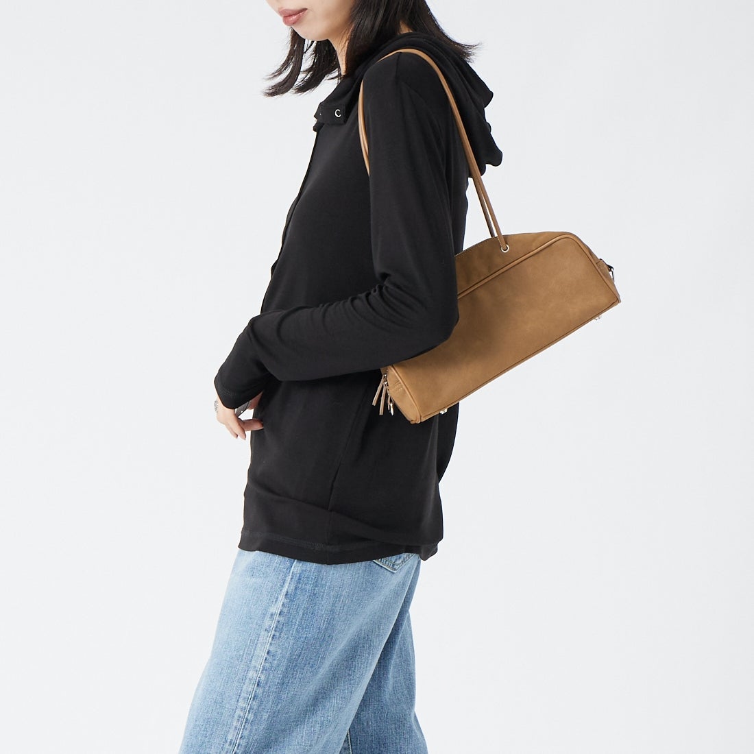 CLOCHE [クロシェ] シアーウールハーフボタンフーディ [65285640] ﾌﾞﾗｯｸ &&モデル身長：162cm 着用サイズ：2&&