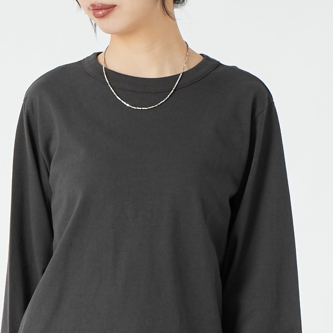 mizuiro ind [ミズイロインド] パフスリーブロングTシャツ [3-210078] 93 D.GRAY &&モデル身長：162cm 着用サイズ：F&&