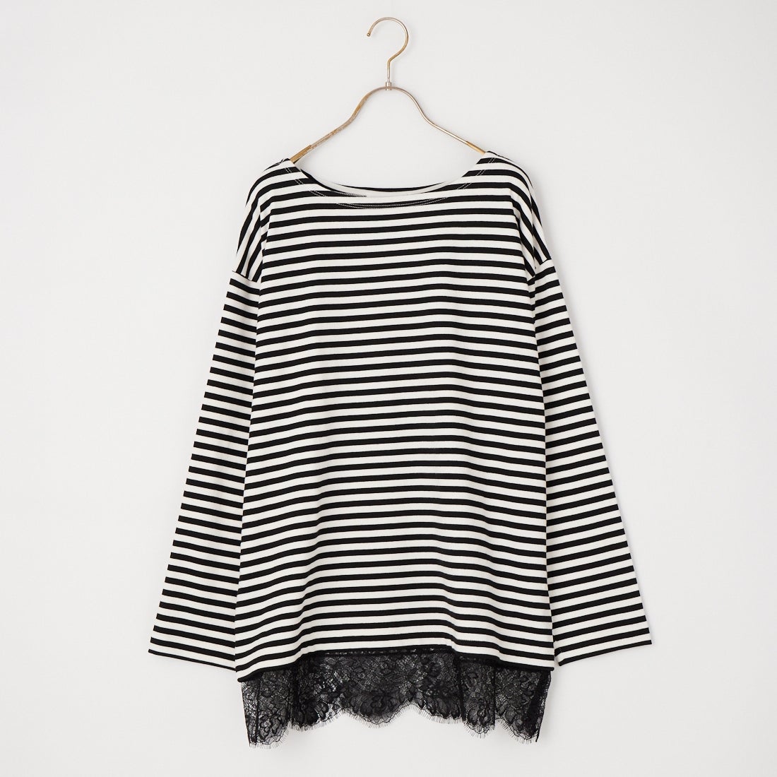 +81 BRANCA [ハチイチブランカ] ヘムレース ボーダーロングスリーブTシャツ [81B-26AW-CS05] BLACK