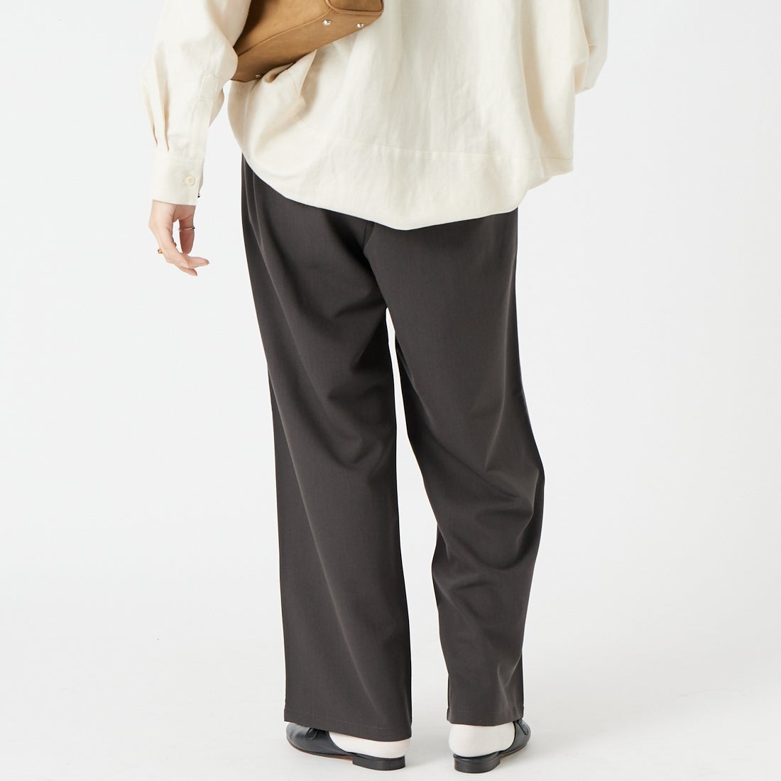 Jeans Factory Clothes [ジーンズファクトリークローズ] イージーワイドパンツ [IN34-PT-6] ﾁｬｺｰﾙ &&モデル身長：162cm 着用サイズ：36&&