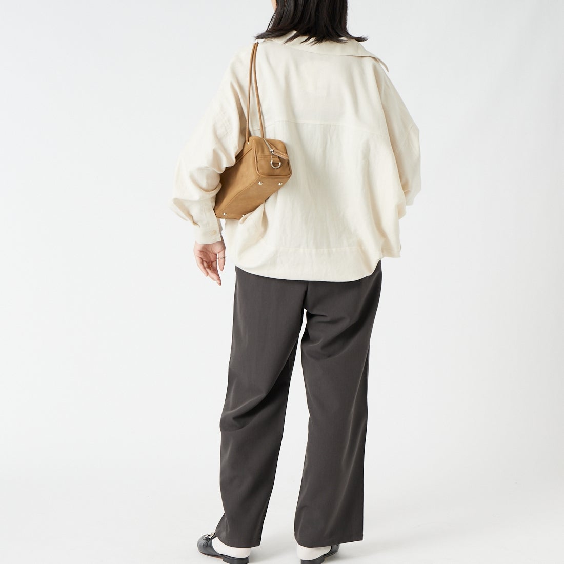 Jeans Factory Clothes [ジーンズファクトリークローズ] イージーワイドパンツ [IN34-PT-6] ﾁｬｺｰﾙ &&モデル身長：162cm 着用サイズ：36&&