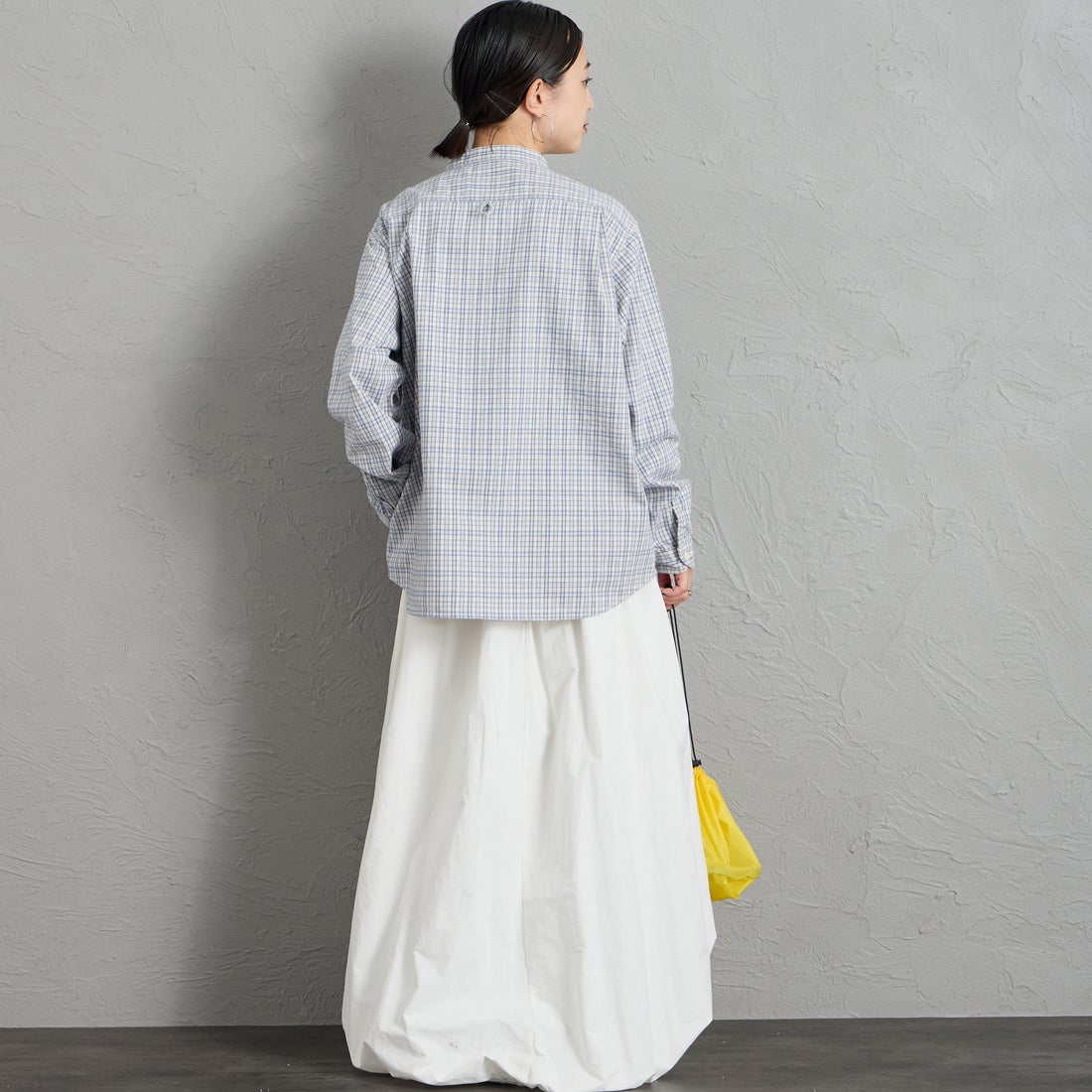 DANTON [ダントン] 起毛チェックバンドカラーシャツ [DT-B0279KTW] SAX/ECR CK &&モデル身長：150cm 着用サイズ：36&&