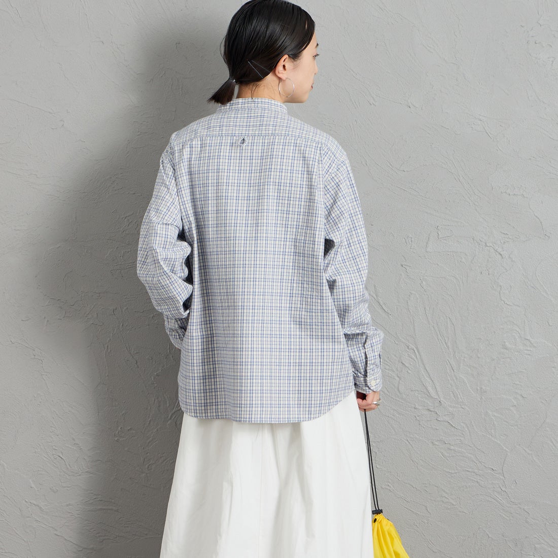 DANTON [ダントン] 起毛チェックバンドカラーシャツ [DT-B0279KTW] SAX/ECR CK &&モデル身長：150cm 着用サイズ：36&&