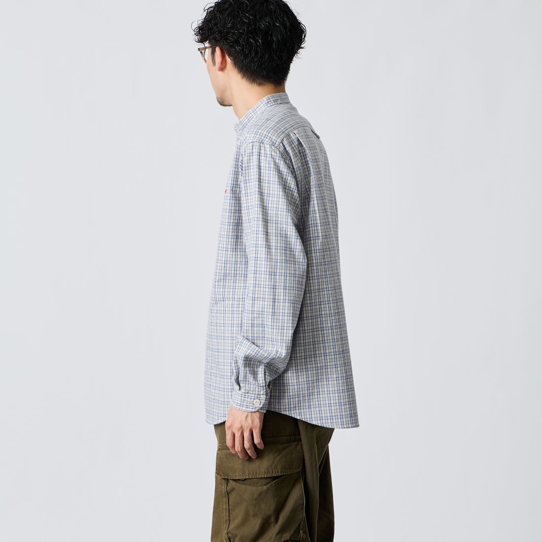 DANTON [ダントン] 起毛チェックバンドカラーシャツ [DT-B0280KTW] SAX/ECR CK &&モデル身長：168cm 着用サイズ：42&&