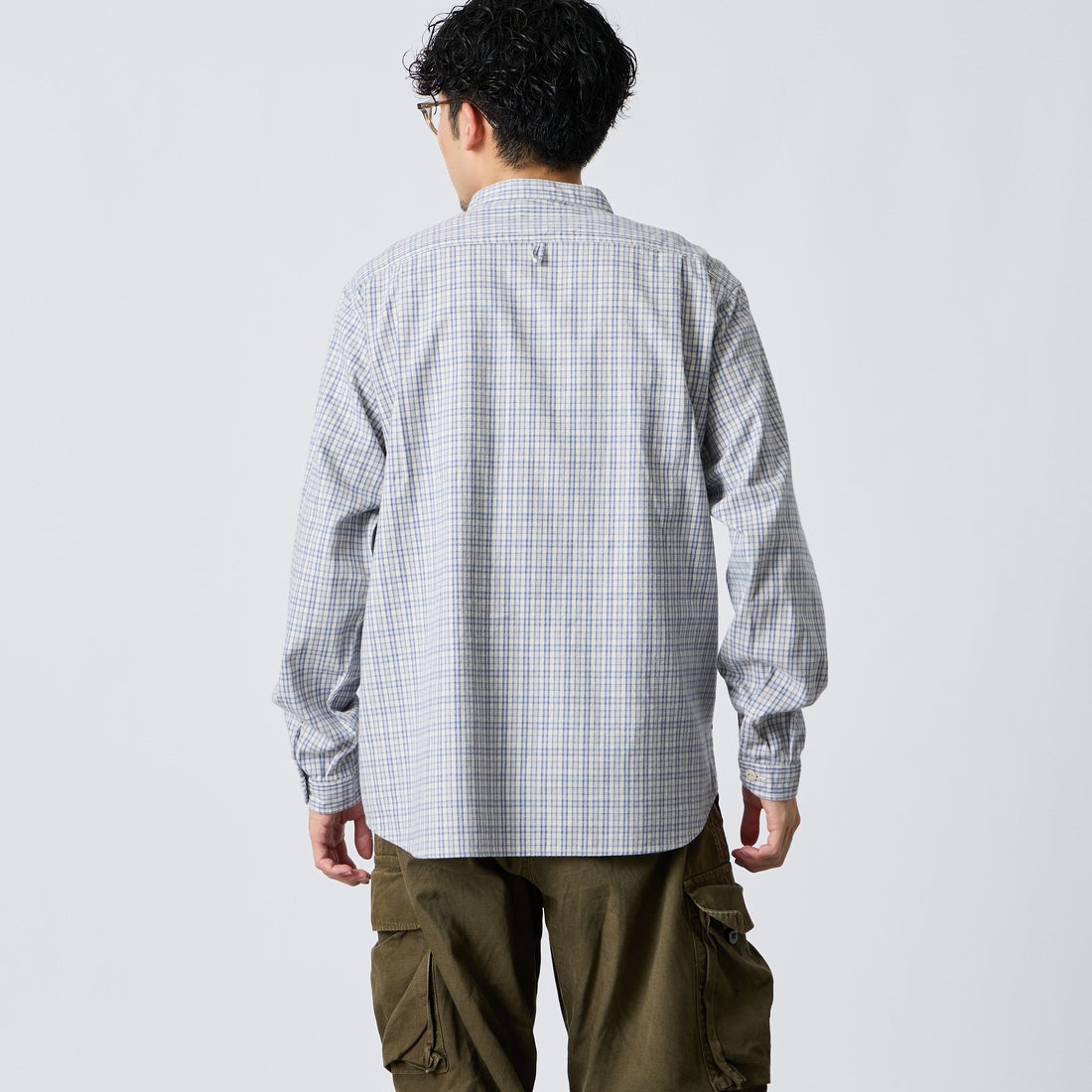 DANTON [ダントン] 起毛チェックバンドカラーシャツ [DT-B0280KTW] SAX/ECR CK &&モデル身長：168cm 着用サイズ：42&&