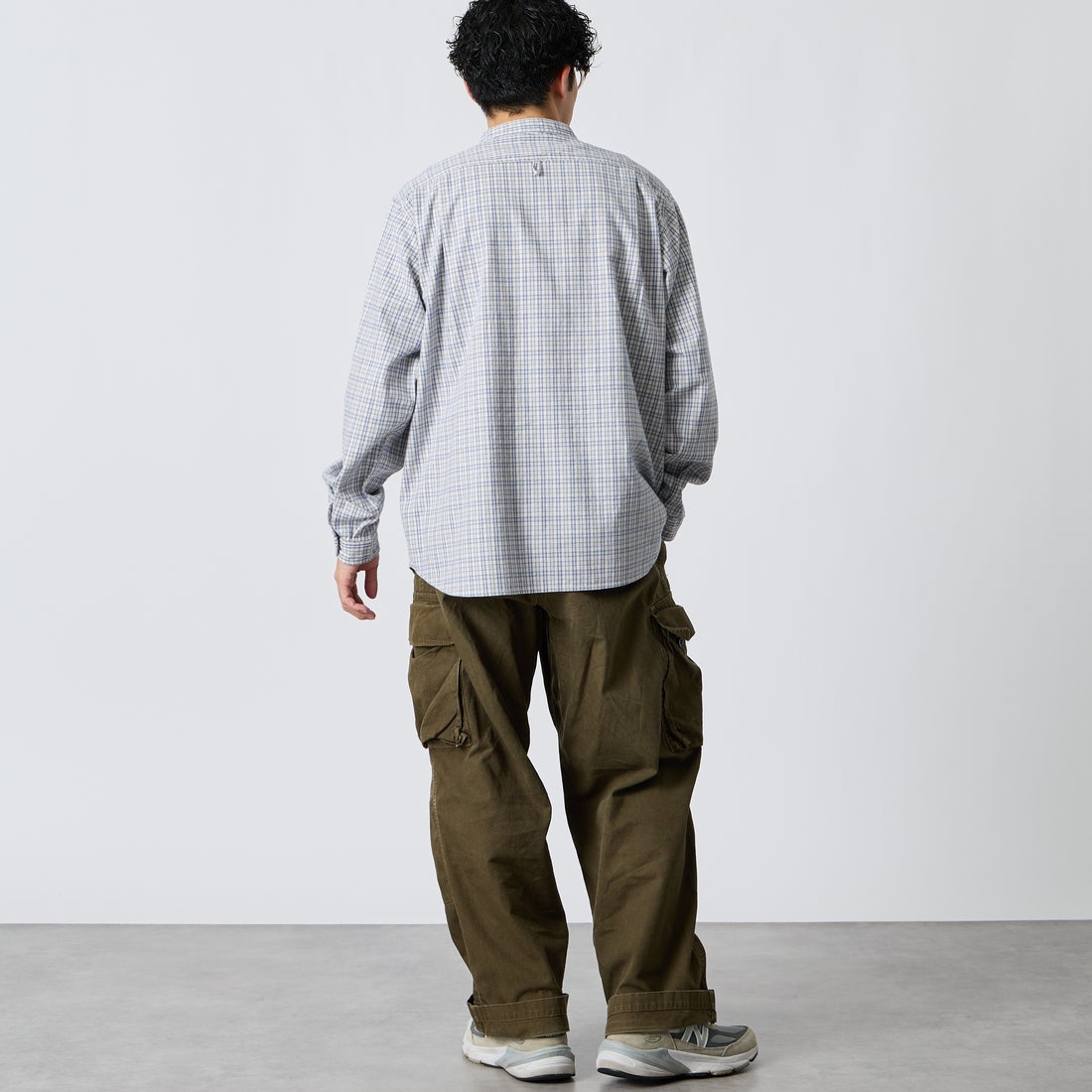 DANTON [ダントン] 起毛チェックバンドカラーシャツ [DT-B0280KTW] SAX/ECR CK &&モデル身長：168cm 着用サイズ：42&&
