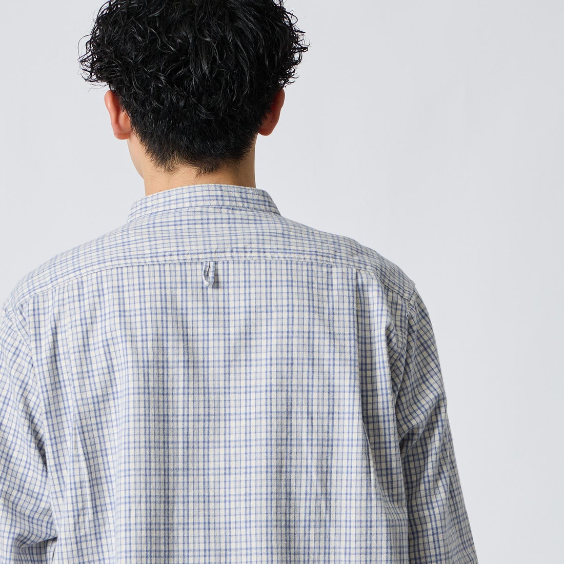 DANTON [ダントン] 起毛チェックバンドカラーシャツ [DT-B0280KTW] SAX/ECR CK &&モデル身長：168cm 着用サイズ：42&&