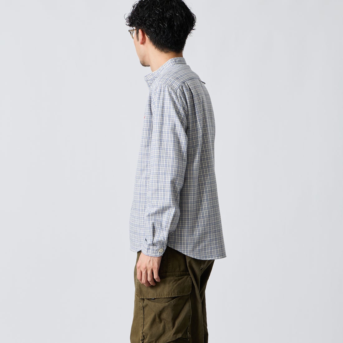 DANTON [ダントン] 起毛チェックバンドカラーシャツ [DT-B0280KTW] SAX/ECR CK &&モデル身長：168cm 着用サイズ：38&&