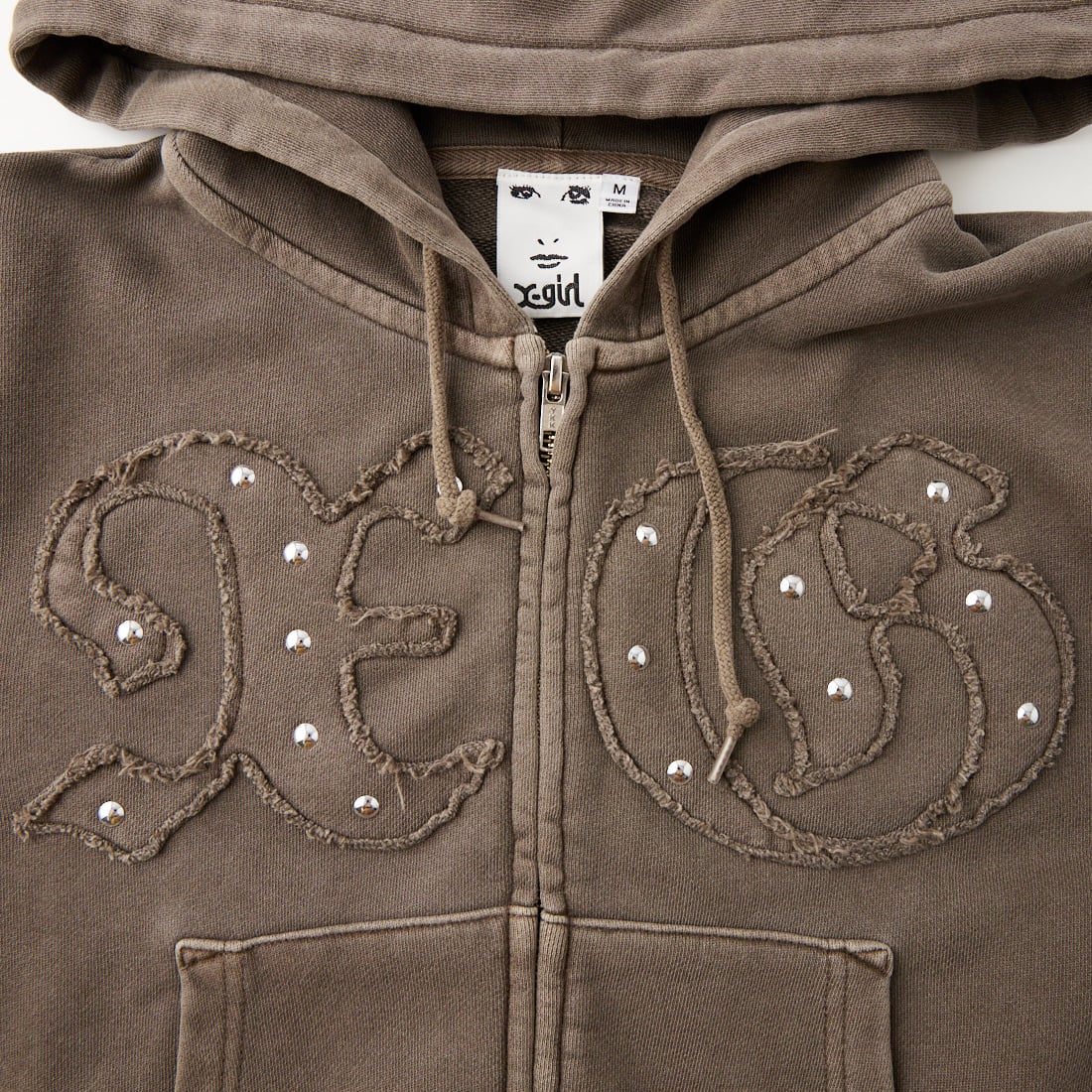 X-girl [エックスガール] スタッズXGロゴ ジップアップコンパクトフーディ [105263012012] BROWN