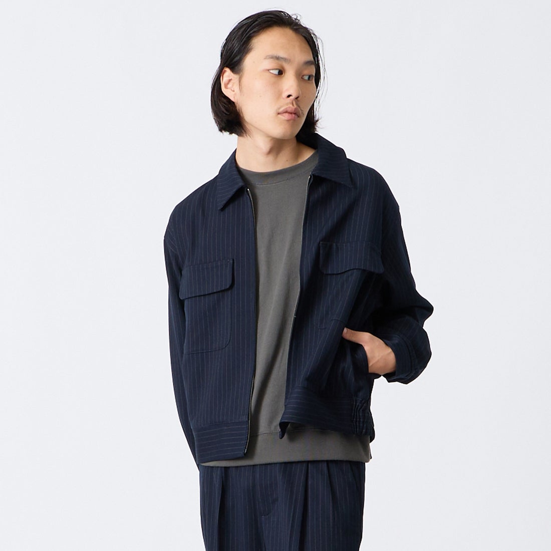 Noir Fabrik [ヌワールファブリック] ギャバジンスポーツジャケット [NF-263-066] NAVY ST &&モデル身長：175cm 着用サイズ：M&&