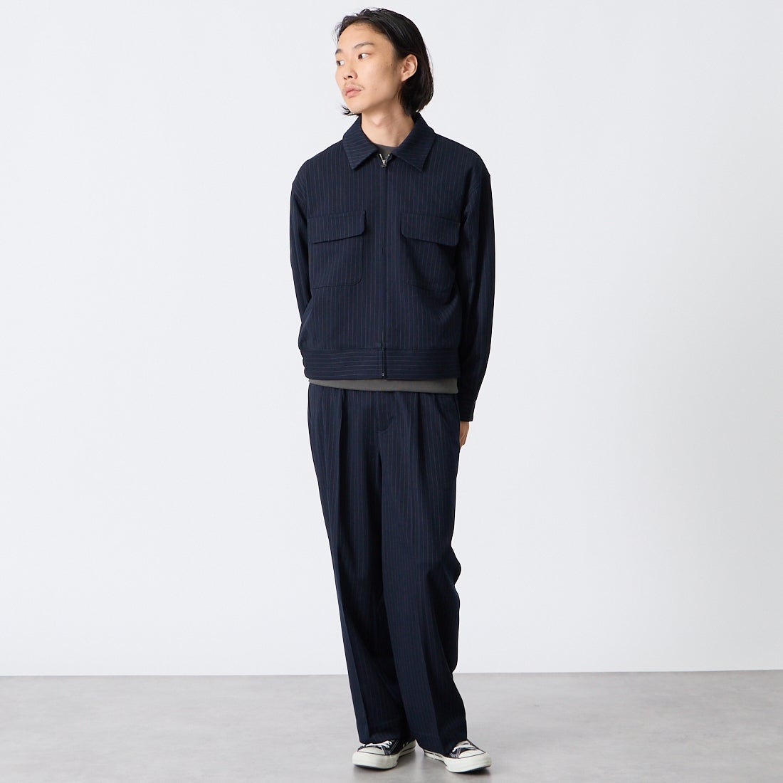 Noir Fabrik [ヌワールファブリック] ギャバジンスポーツジャケット [NF-263-066] NAVY ST &&モデル身長：175cm 着用サイズ：M&&