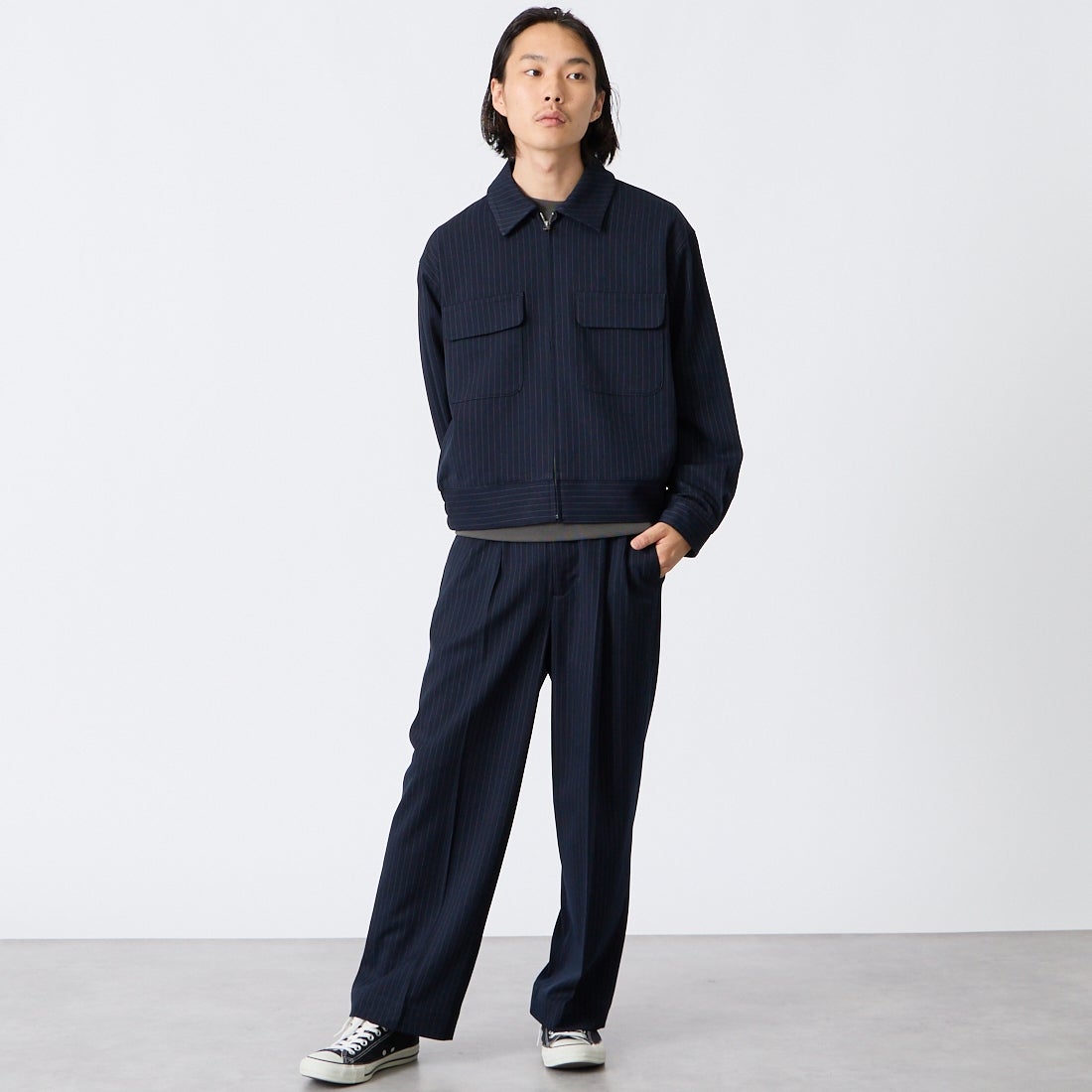 Noir Fabrik [ヌワールファブリック] ギャバジンスポーツジャケット [NF-263-066] NAVY ST &&モデル身長：175cm 着用サイズ：M&&