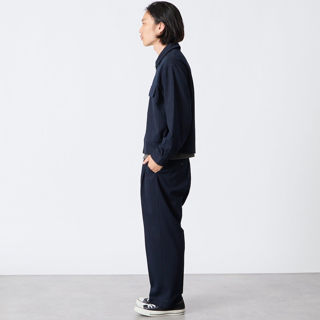 Noir Fabrik [ヌワールファブリック] ギャバジンスポーツジャケット [NF-263-066] NAVY ST &&モデル身長：175cm 着用サイズ：M&&
