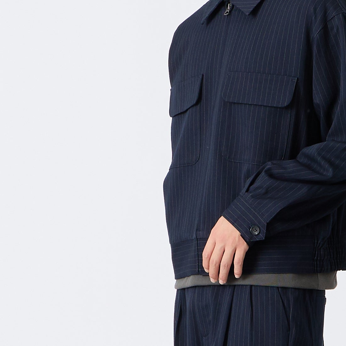 Noir Fabrik [ヌワールファブリック] ギャバジンスポーツジャケット [NF-263-066] NAVY ST &&モデル身長：175cm 着用サイズ：M&&
