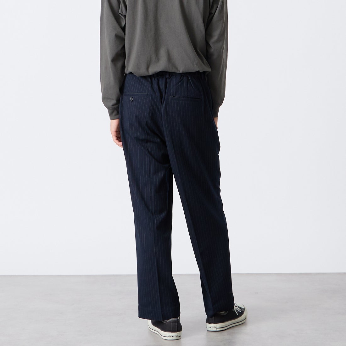 Noir Fabrik [ヌワールファブリック] ギャバジンワイドスラックス [NF-263-067] NAVY ST &&モデル身長：175cm 着用サイズ：S&&