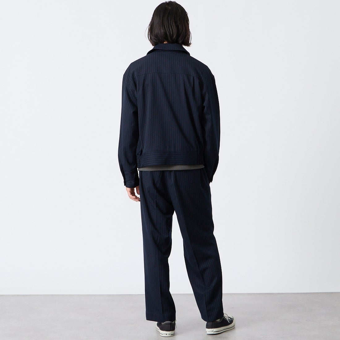 Noir Fabrik [ヌワールファブリック] ギャバジンワイドスラックス [NF-263-067] NAVY ST &&モデル身長：175cm 着用サイズ：S&&