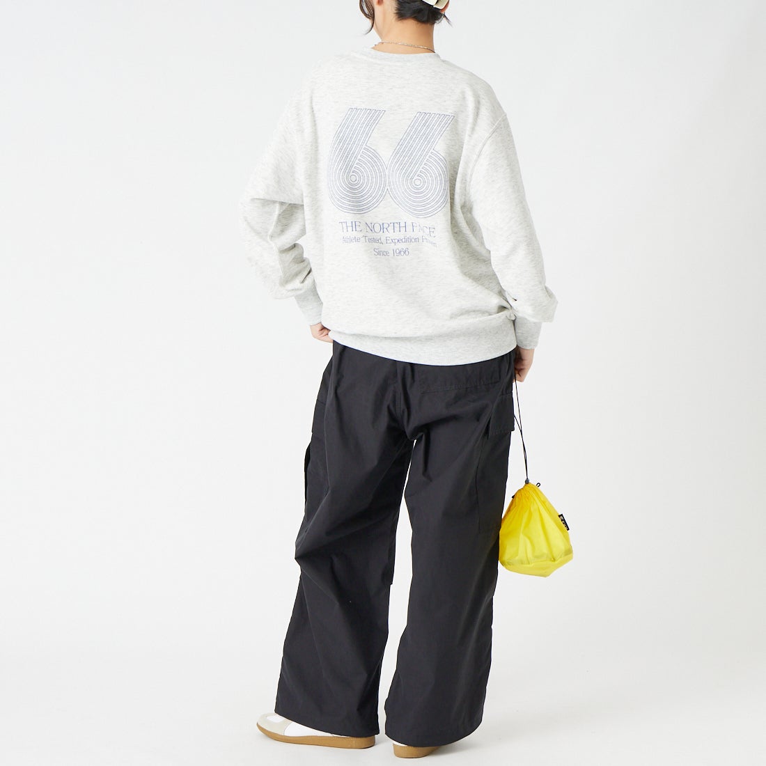 THE NORTH FACE [ザ ノースフェイス] 66グラフィックスウェットクルー [NT62685] WX &&モデル身長：162cm 着用サイズ：S&&