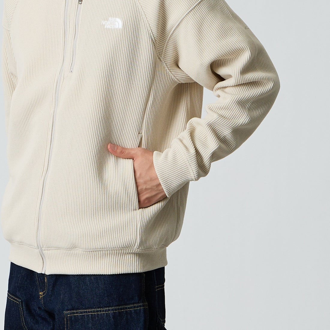 THE NORTH FACE [ザ ノースフェイス] クオーターニットフルジップジャケット [NT62633] FI &&モデル身長：177cm 着用サイズ：M&&