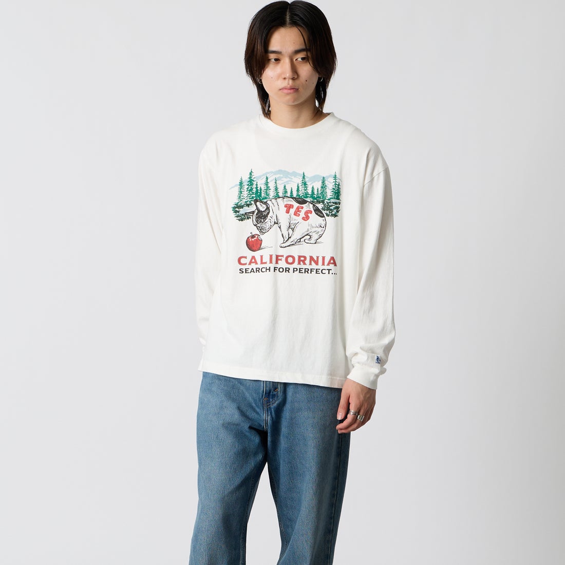 The Endless Summer [エンドレスサマー] CALIFORNIA FOREST ロングスリーブTシャツ [1280-26774313] 07 WHITE &&モデル身長：177cm 着用サイズ：M&&
