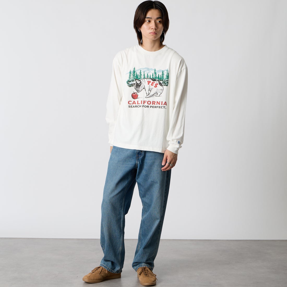 The Endless Summer [エンドレスサマー] CALIFORNIA FOREST ロングスリーブTシャツ [1280-26774313] 07 WHITE &&モデル身長：177cm 着用サイズ：M&&