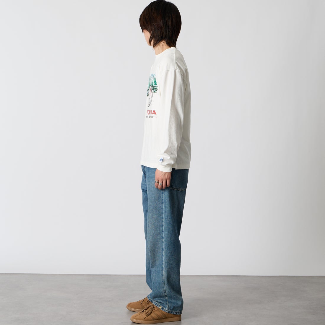 The Endless Summer [エンドレスサマー] CALIFORNIA FOREST ロングスリーブTシャツ [1280-26774313] 07 WHITE &&モデル身長：177cm 着用サイズ：M&&