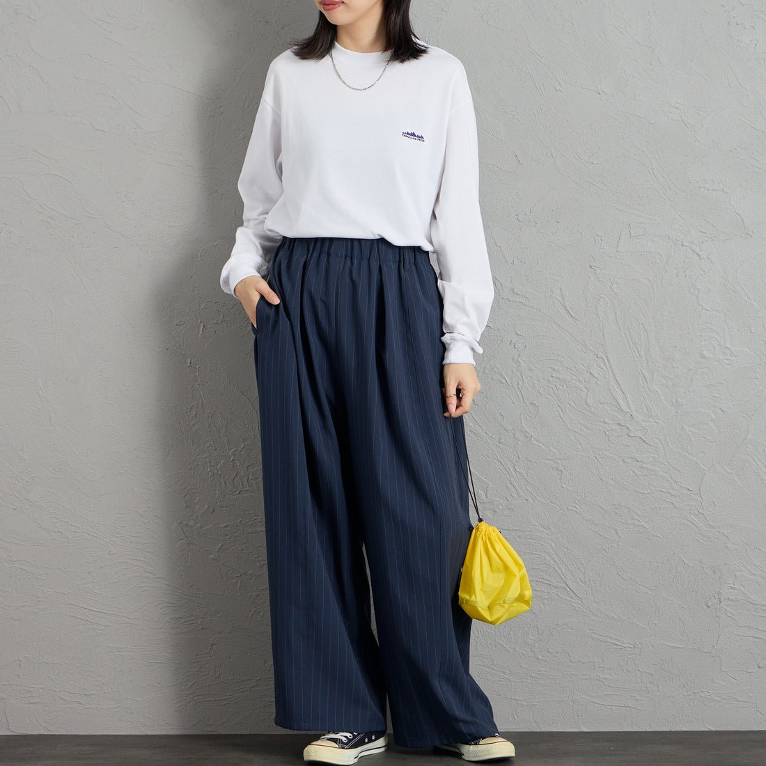 THOUSAND MILE [サウザンド マイル] ロングスリーブTシャツ [TM262TC00060] 01 WHITE &&モデル身長：162cm 着用サイズ：S&&