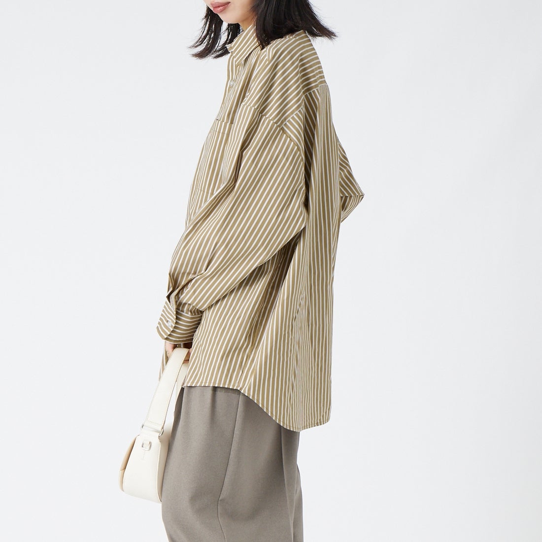 Jeans Factory Clothes [ジーンズファクトリークローズ] メンズライクビッグシャツ [IN14-SH-6]ﾍﾞｰｼﾞｭST &&モデル身長：162cm 着用サイズ：F&&