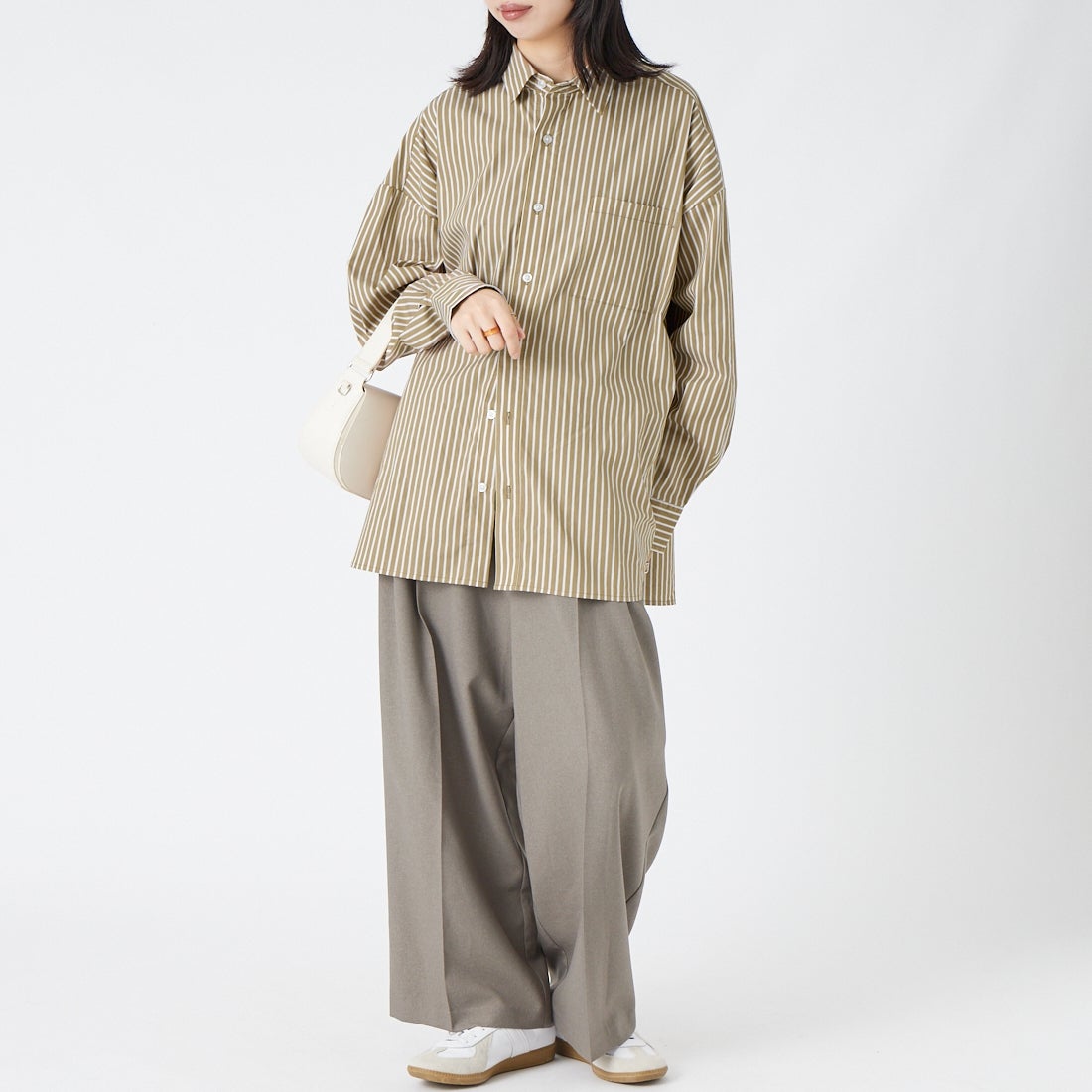 Jeans Factory Clothes [ジーンズファクトリークローズ] メンズライクビッグシャツ [IN14-SH-6]ﾍﾞｰｼﾞｭST &&モデル身長：162cm 着用サイズ：F&&