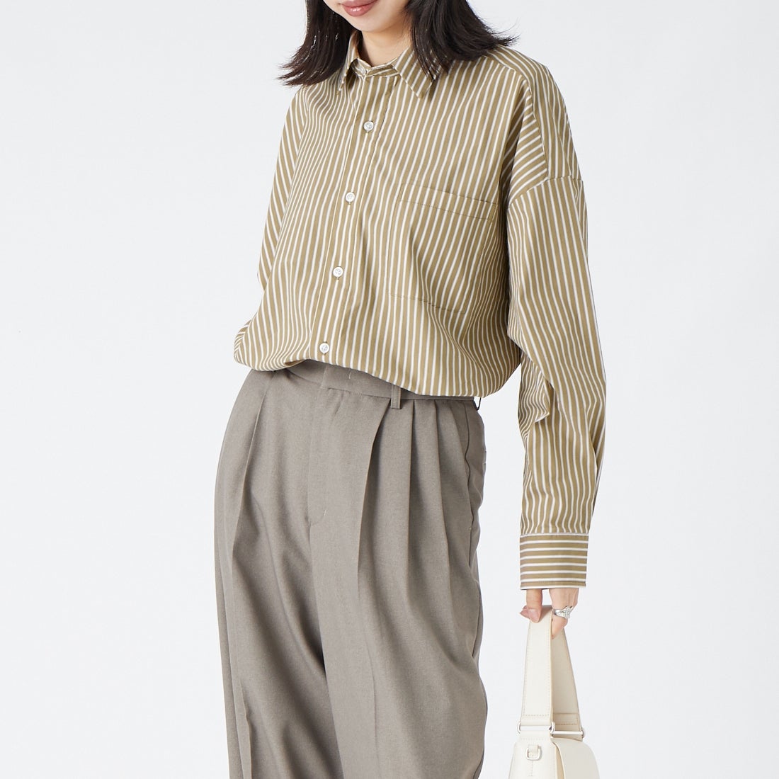 Jeans Factory Clothes [ジーンズファクトリークローズ] メンズライクビッグシャツ [IN14-SH-6]ﾍﾞｰｼﾞｭST &&モデル身長：162cm 着用サイズ：F&&