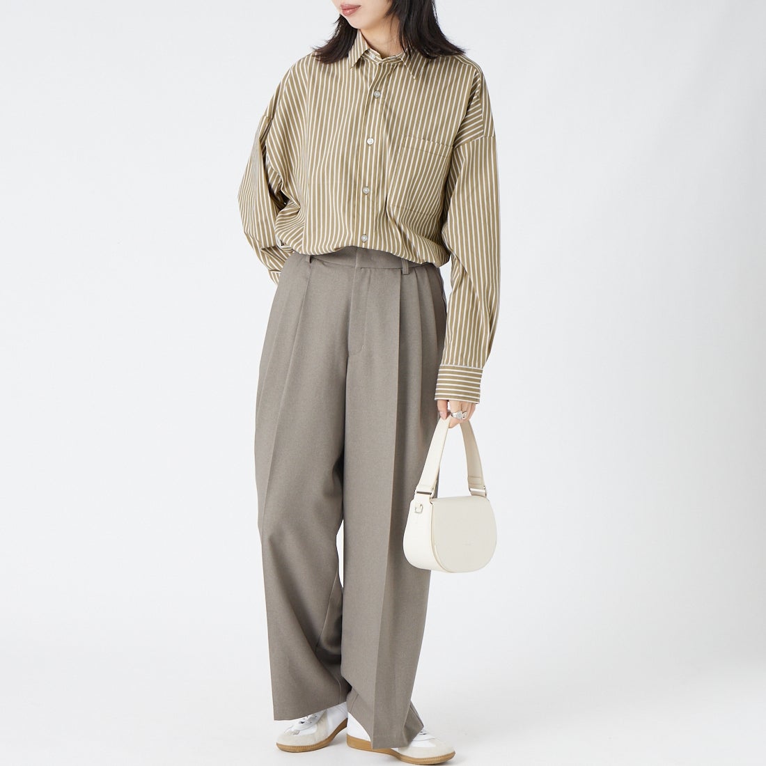 Jeans Factory Clothes [ジーンズファクトリークローズ] メンズライクビッグシャツ [IN14-SH-6]ﾍﾞｰｼﾞｭST &&モデル身長：162cm 着用サイズ：F&&