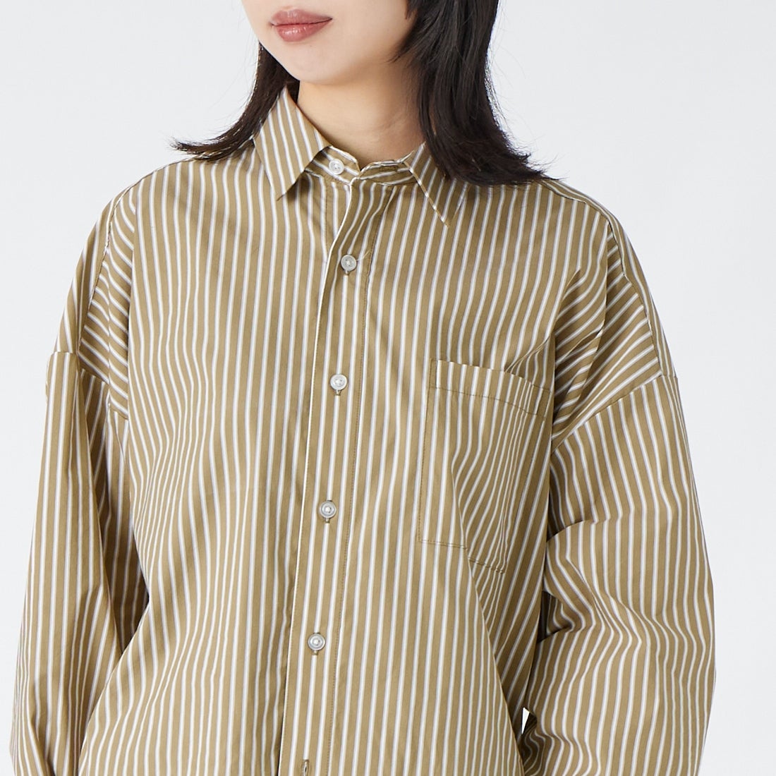 Jeans Factory Clothes [ジーンズファクトリークローズ] メンズライクビッグシャツ [IN14-SH-6]ﾍﾞｰｼﾞｭST &&モデル身長：162cm 着用サイズ：F&&