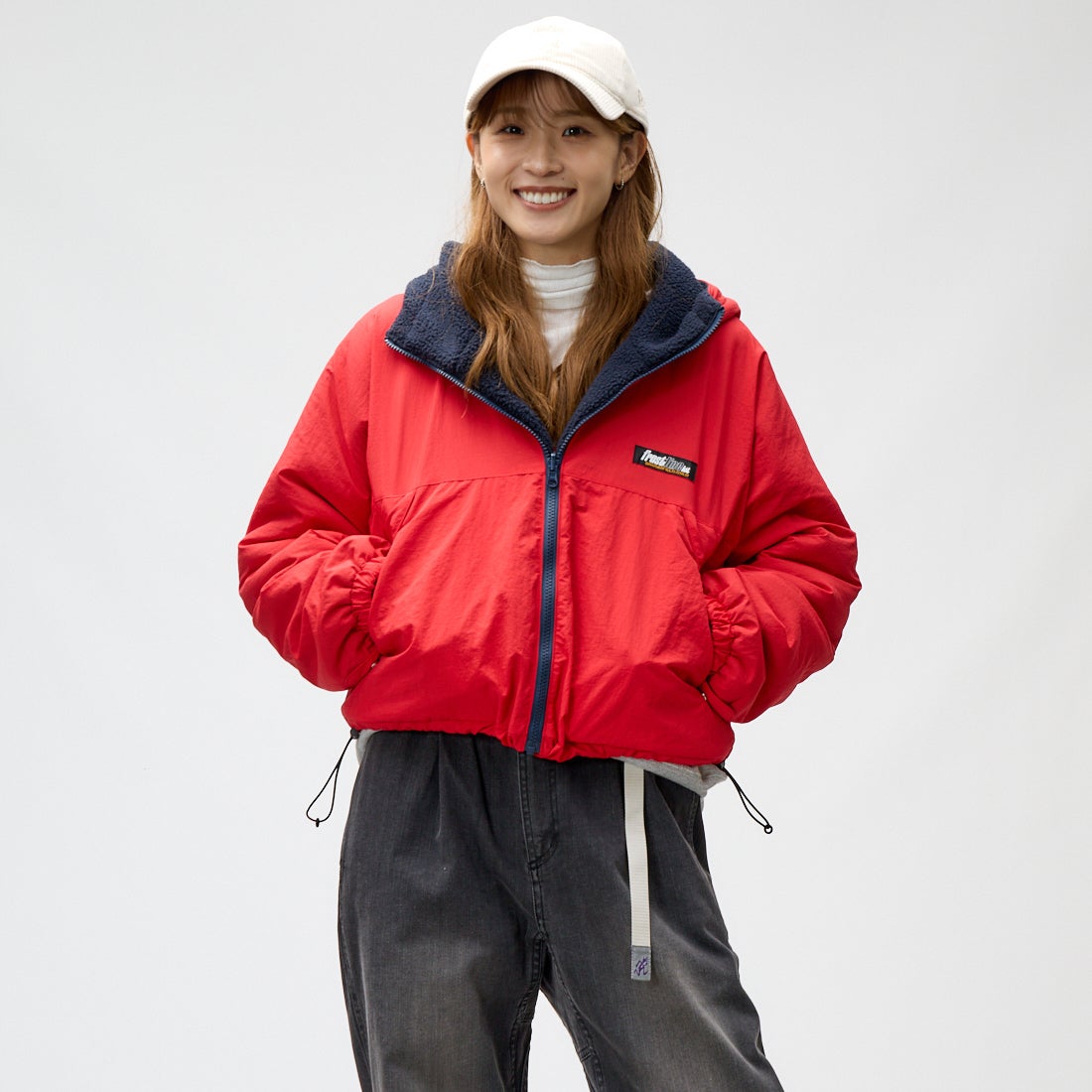 frostline [フロストライン] 別注 リバーシブルフードブルゾン [FL29-JK-IN6-JF] RED &&モデル身長：167cm 着用サイズ：M&&