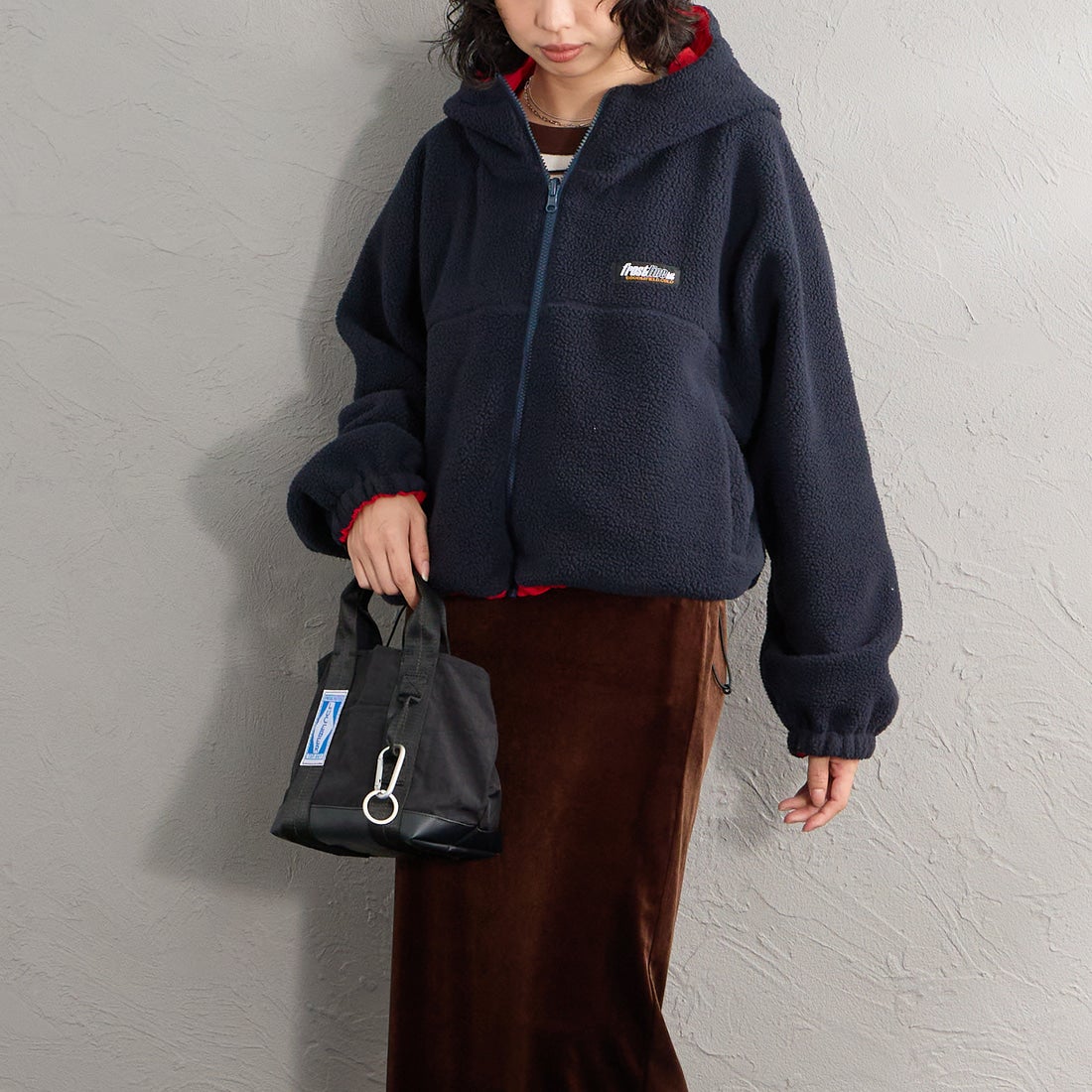 frostline [フロストライン] 別注 リバーシブルフードブルゾン [FL29-JK-IN6-JF] RED &&モデル身長：162cm 着用サイズ：S&&