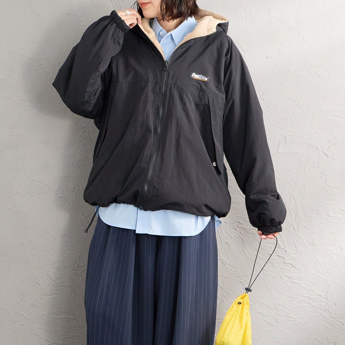 frostline [フロストライン] 別注 リバーシブルフードブルゾン [FL29-JK-IN6-JF] BLACK &&モデル身長：160cm 着用サイズ：M&&