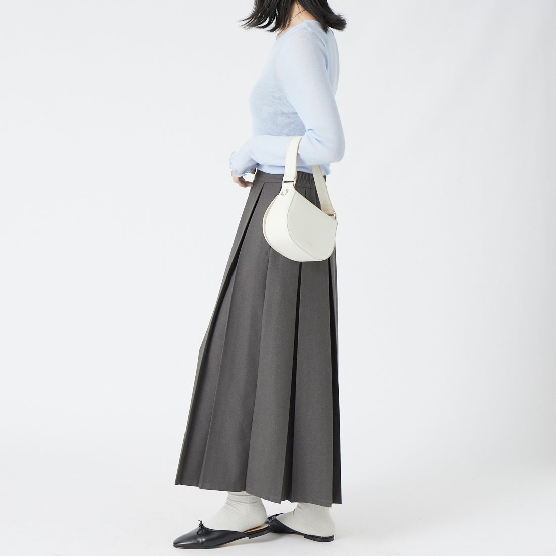 USINE [ユジーヌ] ボックスプリーツスカート [21269057] ﾁｬｺｰﾙ &&モデル身長：162cm 着用サイズ：36&&