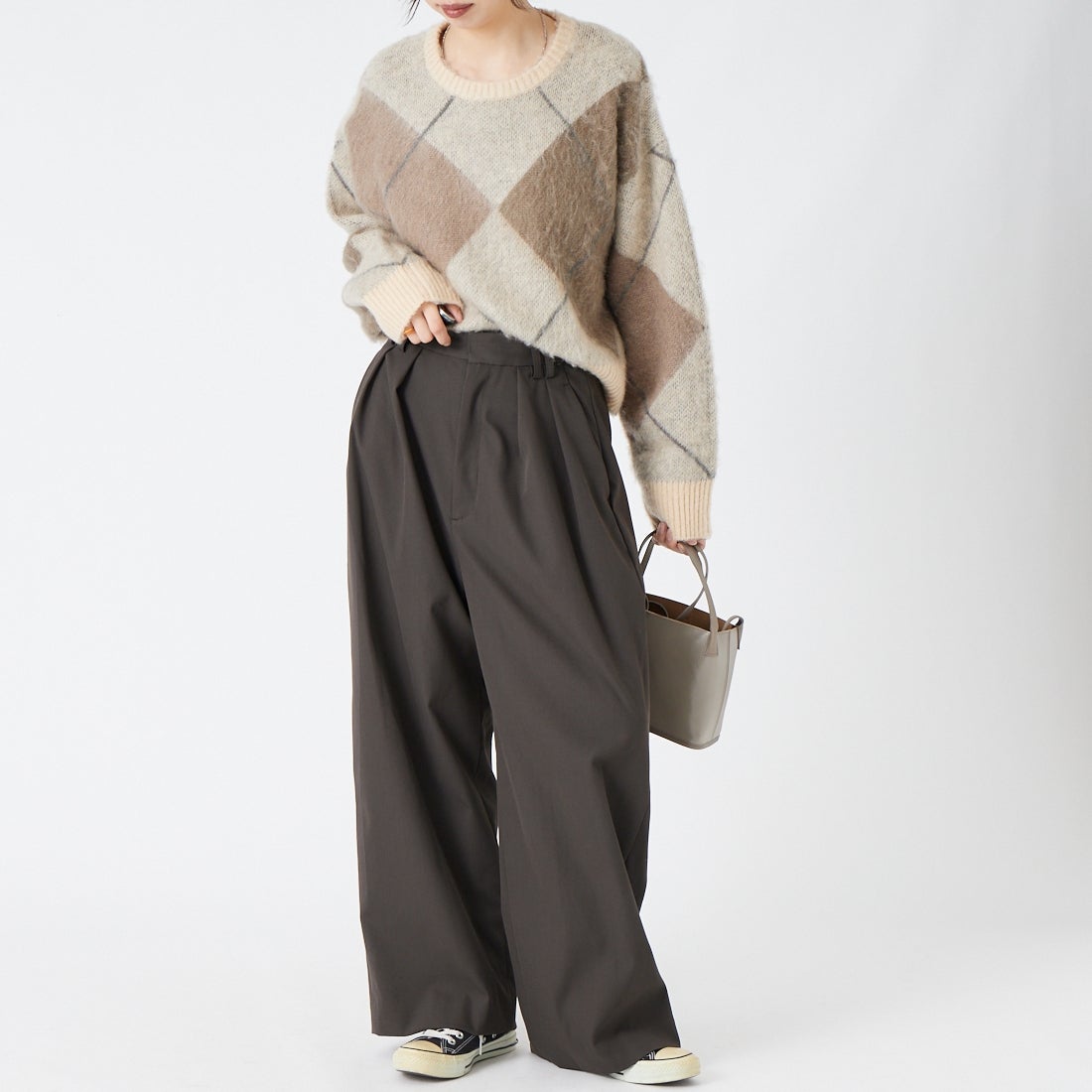 Jeans Factory Clothes [ジーンズファクトリークローズ] マルーデコットンチノクロス タックワイドパンツ [LWJF-01] 10 CHA &&モデル身長：162cm 着用サイズ：36&&
