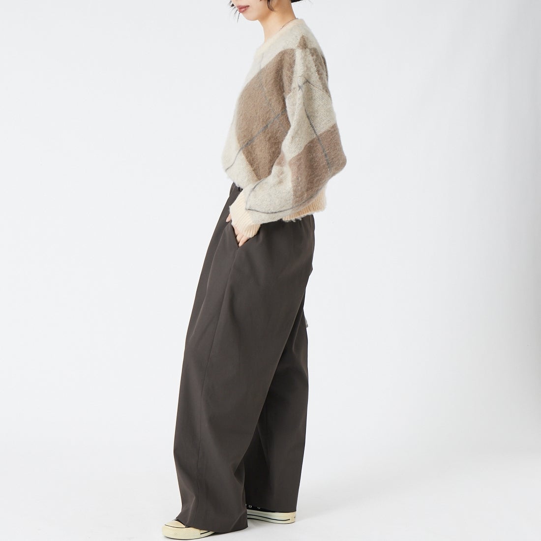 Jeans Factory Clothes [ジーンズファクトリークローズ] マルーデコットンチノクロス タックワイドパンツ [LWJF-01] 10 CHA &&モデル身長：162cm 着用サイズ：36&&