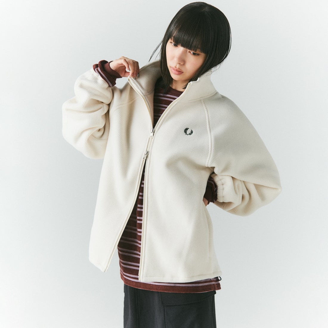 FRED PERRY [フレッドペリー] 別注 コード フリースジャケット [FPM-26A-005JF] ECRU/NIGHT