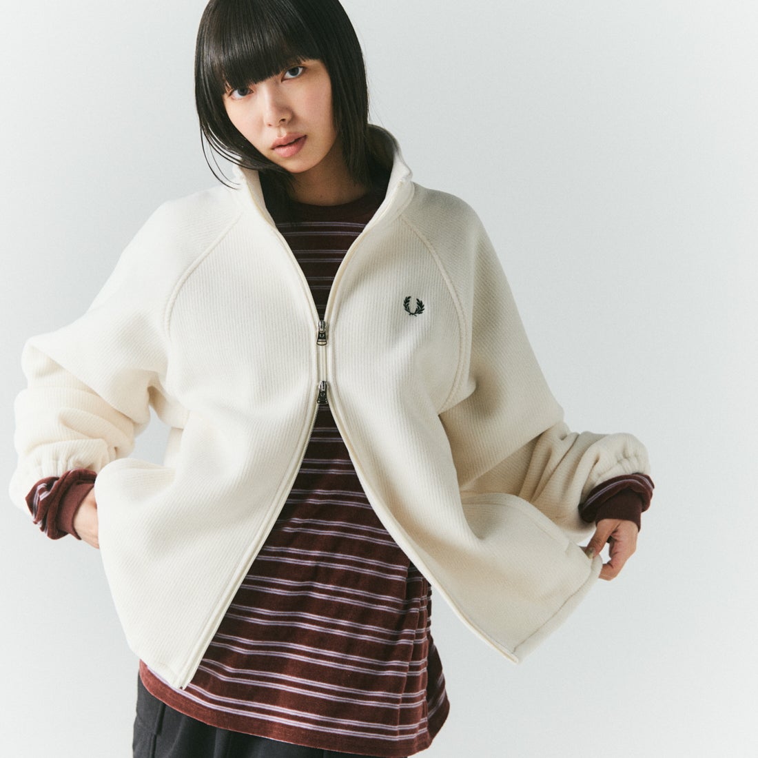 FRED PERRY [フレッドペリー] 別注 コード フリースジャケット [FPM-26A-005JF] ECRU/NIGHT