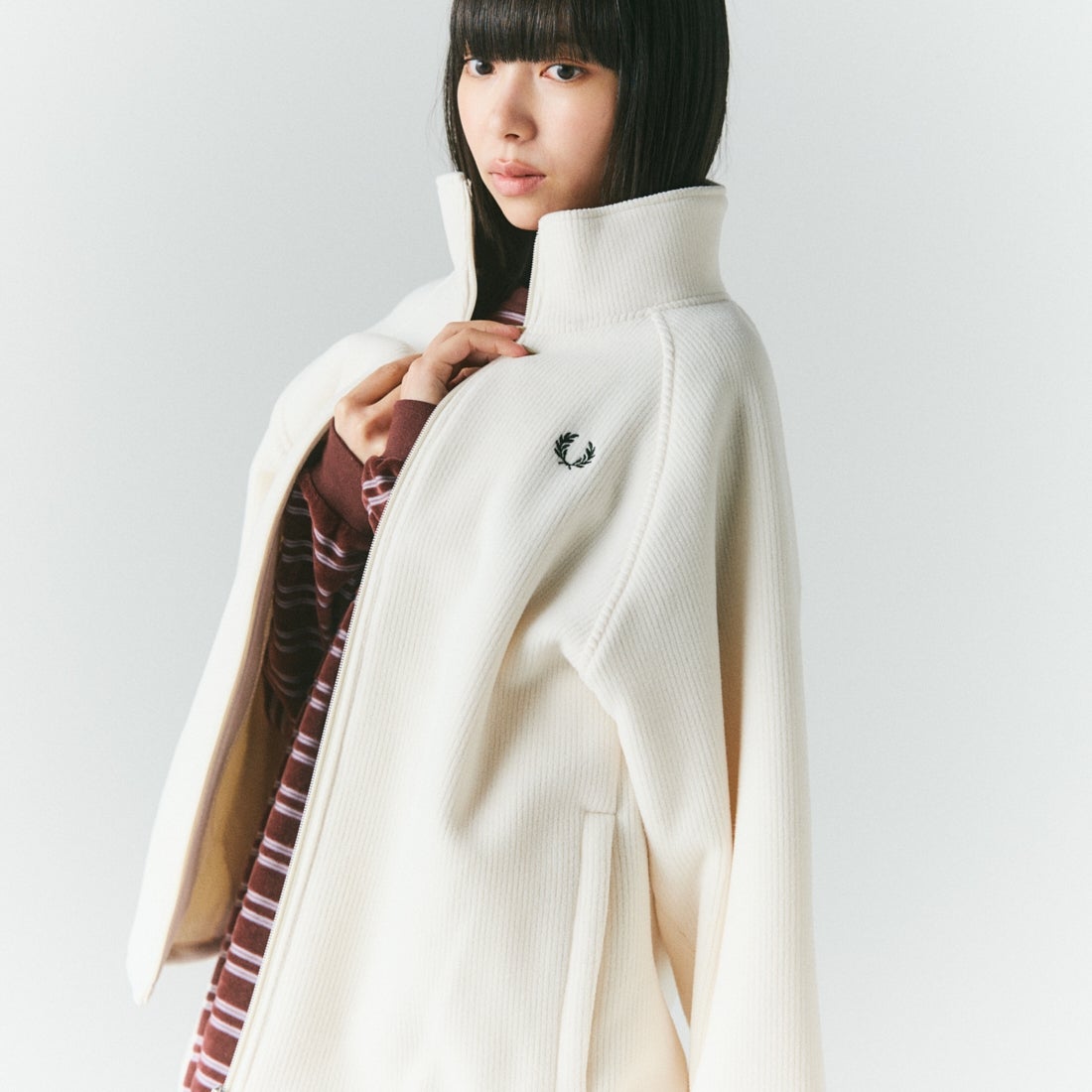 FRED PERRY [フレッドペリー] 別注 コード フリースジャケット [FPM-26A-005JF] ECRU/NIGHT