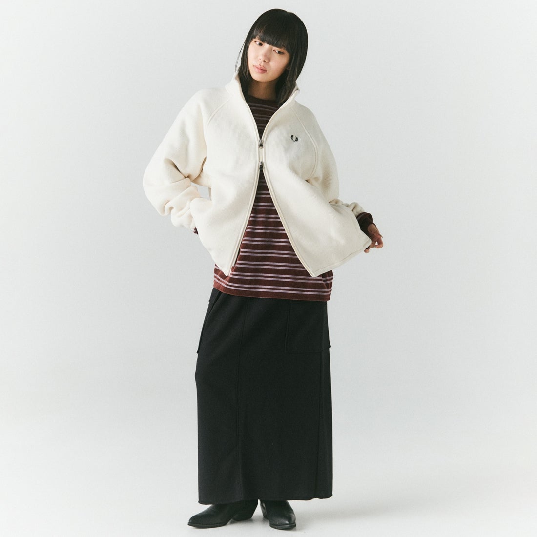 FRED PERRY [フレッドペリー] 別注 コード フリースジャケット [FPM-26A-005JF] ECRU/NIGHT