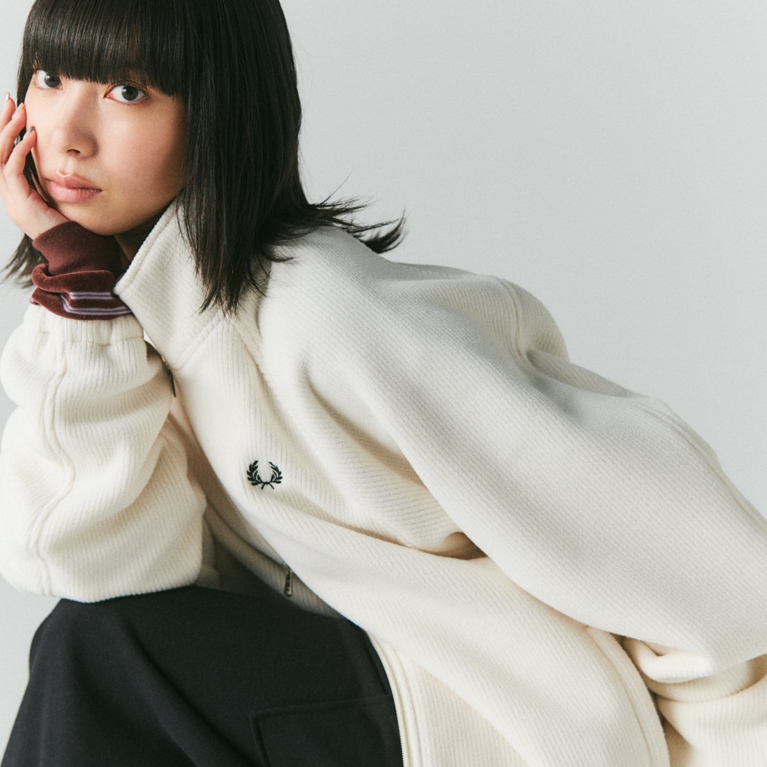 FRED PERRY [フレッドペリー] 別注 コード フリースジャケット [FPM-26A-005JF] ECRU/NIGHT