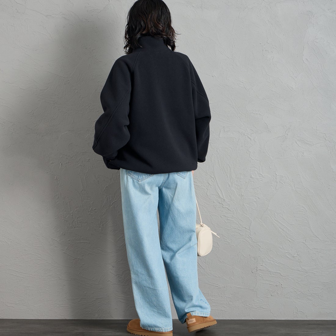 FRED PERRY [フレッドペリー] 別注 コード フリースジャケット [FPM-26A-005JF] BLACK/DARK &&モデル身長：160cm 着用サイズ：S&&