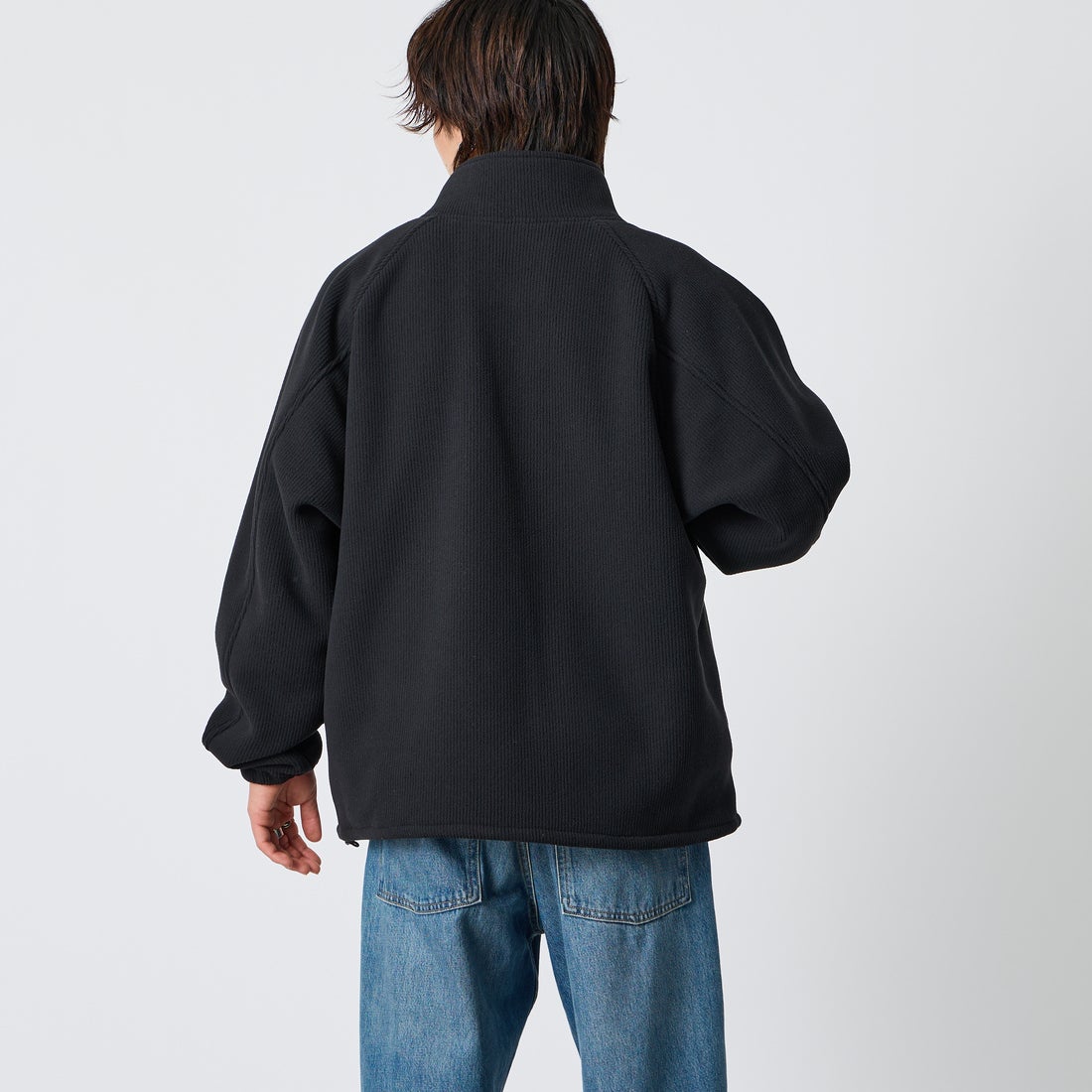 FRED PERRY [フレッドペリー] 別注 コード フリースジャケット [FPM-26A-005JF] BLACK/DARK &&モデル身長：177cm 着用サイズ：L&&