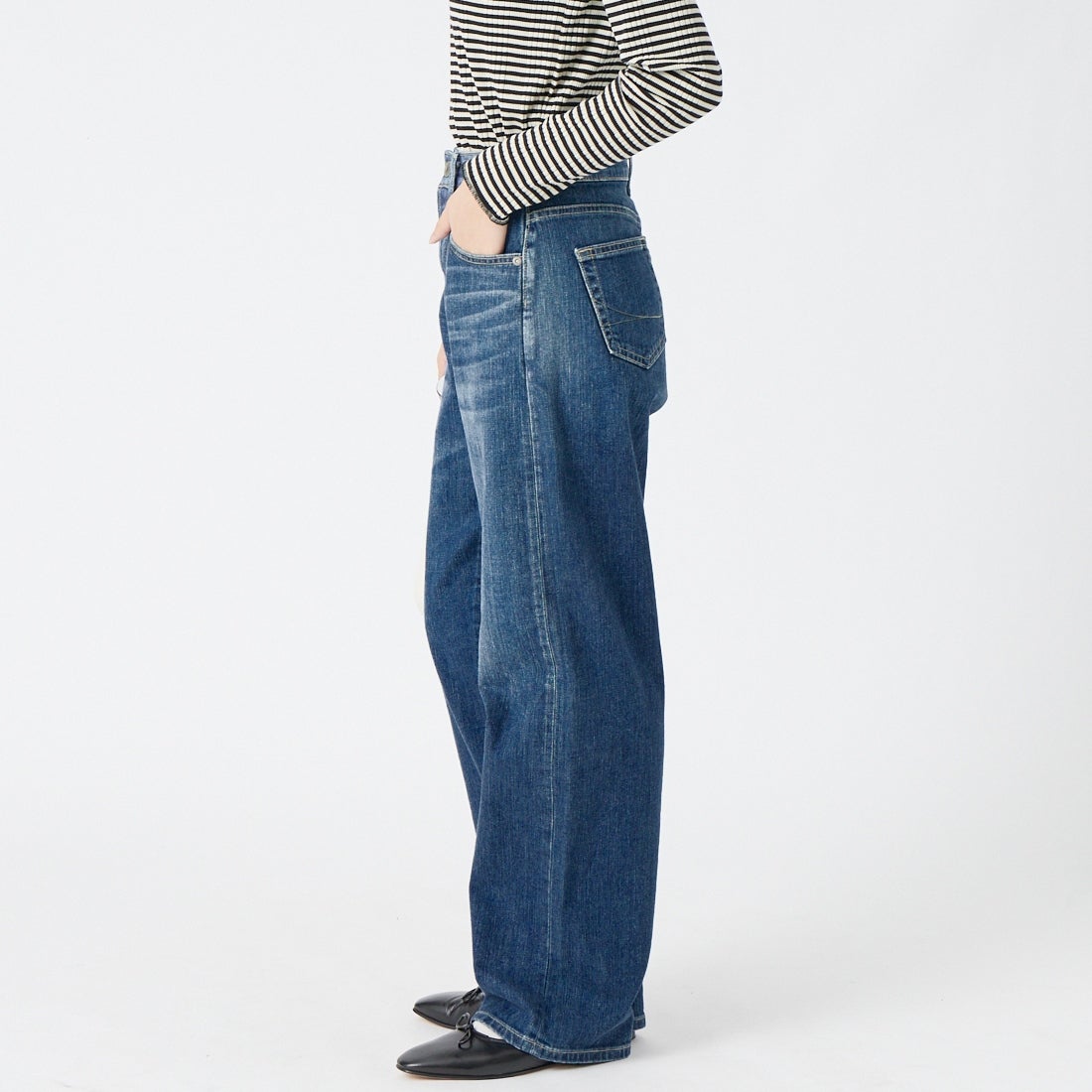 SOMETHING [サムシング] ELSA NOUVEAU ルーズストレートデニムパンツ [STG15] 36 M.DARK &&モデル身長：162cm 着用サイズ：XS&&