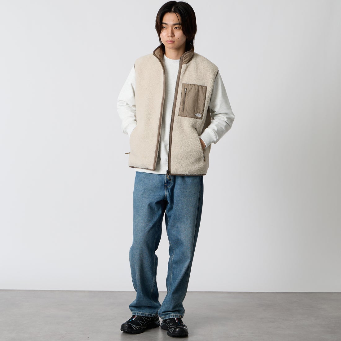 THE NORTH FACE [ザ ノースフェイス] リバーシブルエクストリームパイルフリースベスト [NP72537] FM &&モデル身長：177cm 着用サイズ：M&&