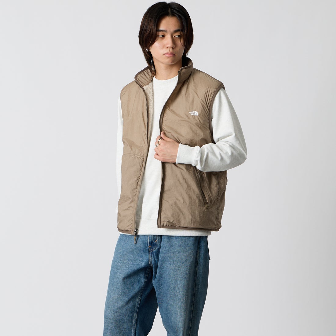 THE NORTH FACE [ザ ノースフェイス] リバーシブルエクストリームパイルフリースベスト [NP72537] FM &&モデル身長：177cm 着用サイズ：M&&