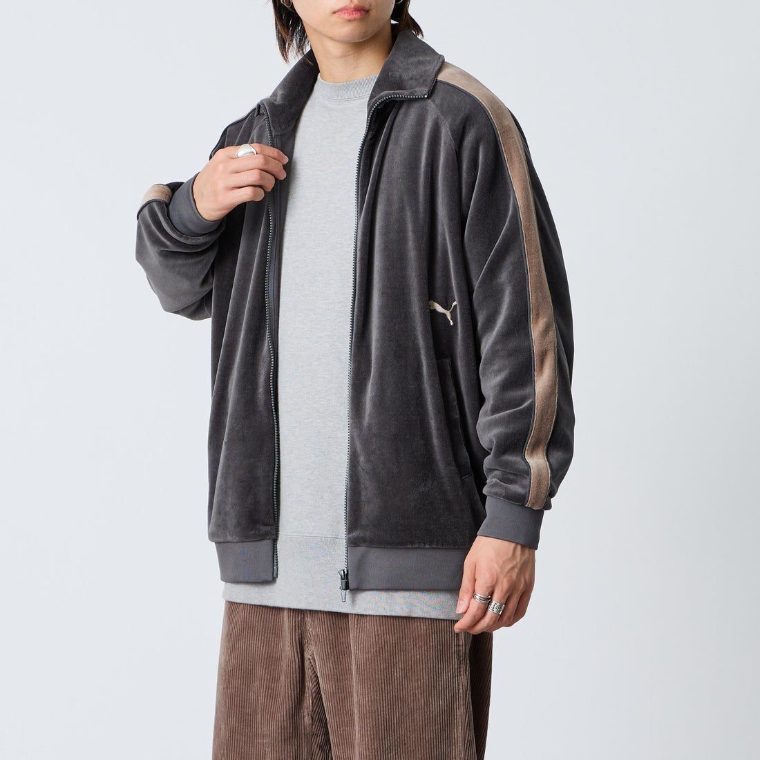 PUMA [プーマ] 別注 T7 ベロアトラックジャケット [640946-JF] 15 SHADOW &&モデル身長：177cm 着用サイズ：L&&